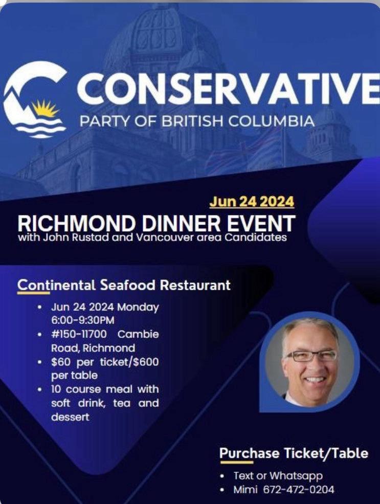 Richmond Dinner Event with John Rustad and Vancouver area candidates